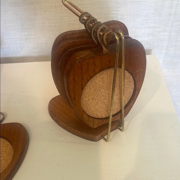 Wooden Coaster Set with Holder Apple shape vintage item - Picture 3 of 3